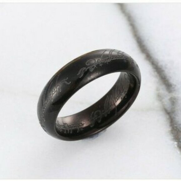 6mm Ring Lord of the Rings Black Plated Stainless Steel Engraved Unisex Gift - Picture 7 of 8